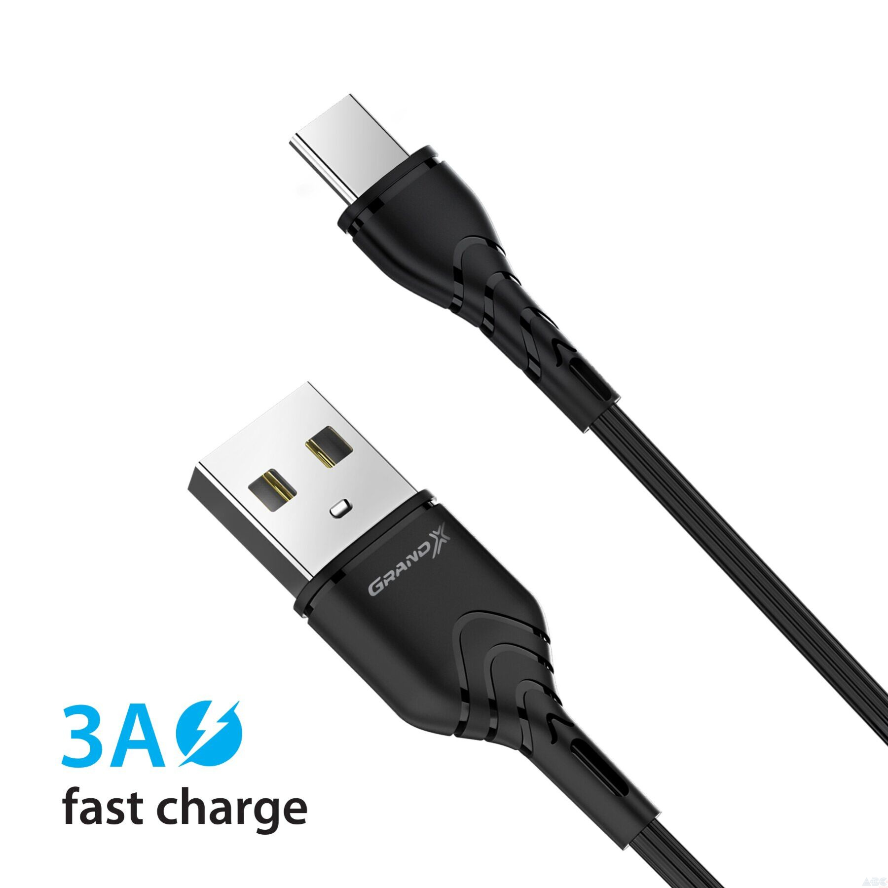 Кабель Grand-X USB-USB Type C, Cu, 3A, 1м, Fast Charge, Black (PC-03B)
