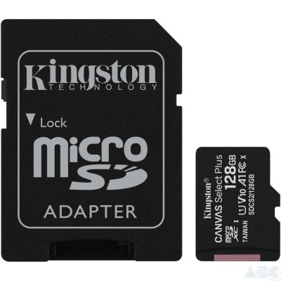 Карта памяти Kingston 128 GB microSDXC Class 10 UHS-I Canvas Select Plus + SD Adapter SDCS2/128GB