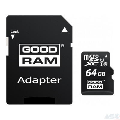 Карта памяти GOODRAM 64 GB microSDXC class 10 UHS-I + SD Adapter M1AA-0640R12