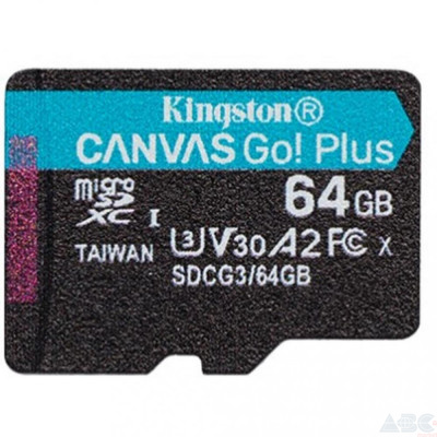 Карта памяти Kingston 64 GB microSDXC class 10 UHS-I U3 Canvas Go! Plus + SD Adapter SDCG3/64GB